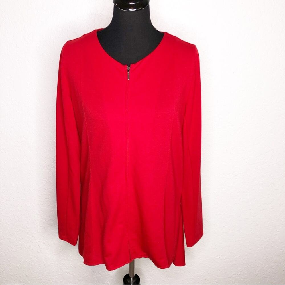 Soft Surroundings red full zip ruffle hem knit jacket size Medium